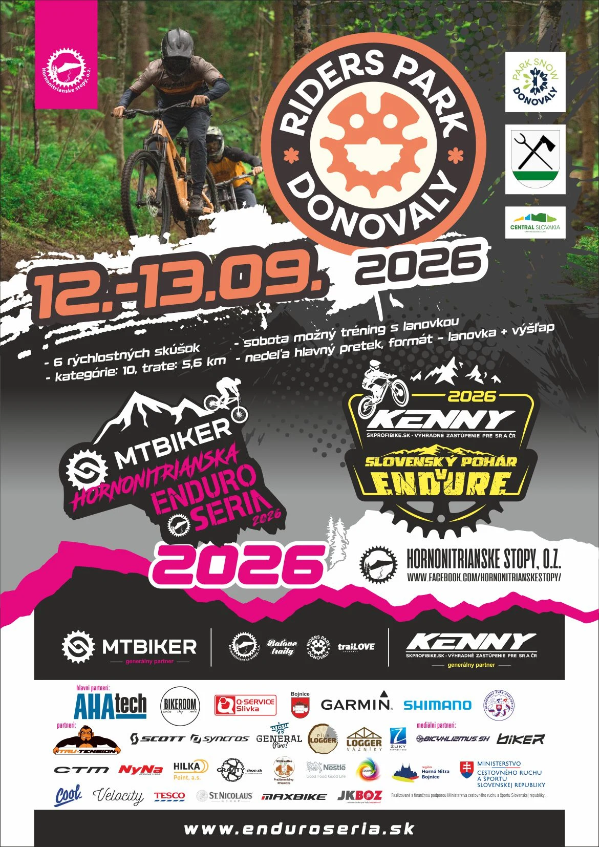 Oficiálny plagát enduro víkendu na Donovaloch 12.–13. 09. 2026 — MTBIKER Hornonitrianska enduro séria a KENNY Slovenský pohár v endure
